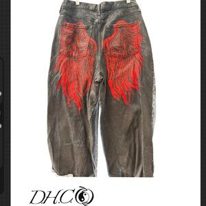 Universal Thread up-cycled Black Jeans with Red Wing Design